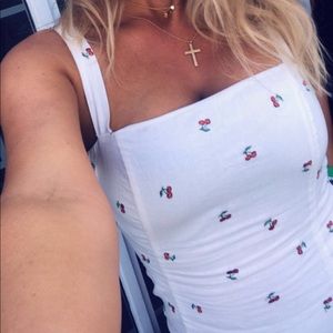 White cherry embroidered mini dress
